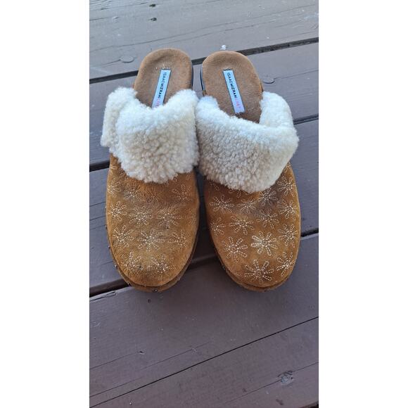 Isaac Mizrahi Tan Size 8M Women's Leather Genuine Shearling Oak Slip-On Mule - Picture 6 of 6